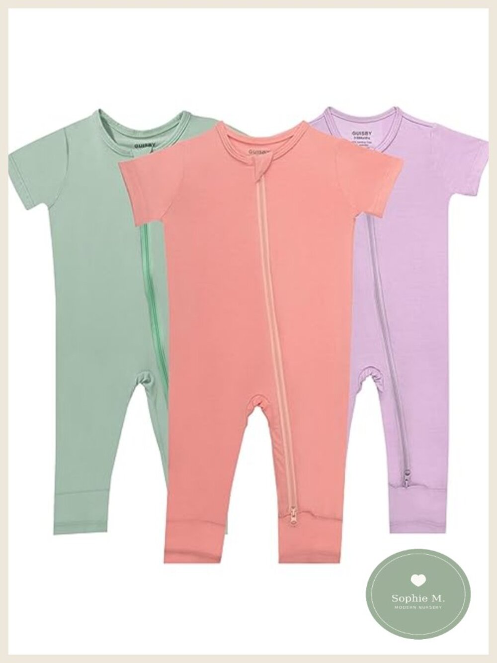 Bamboo Baby Pajamas 3-Pack Short Sleeve Footless Zipper Onesie